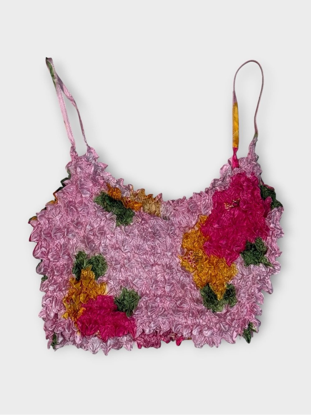 Floral Silky Cropped Floral Popcorn Top Camisole